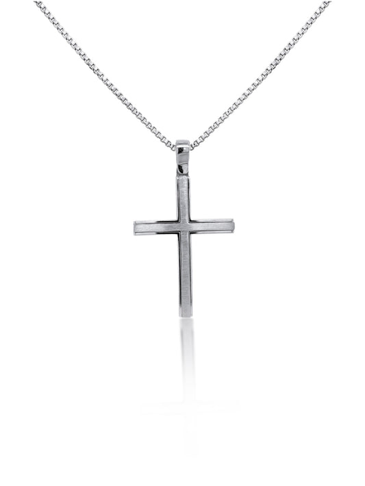 Brush-Finished Cross 9K White Gold