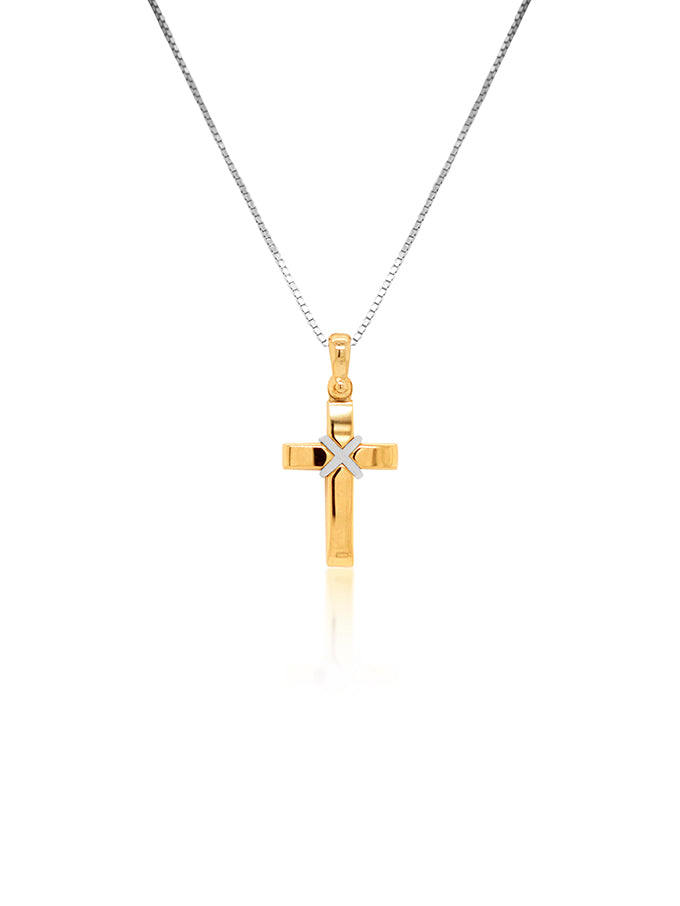 Plain Cross 18K Yellow & White Gold