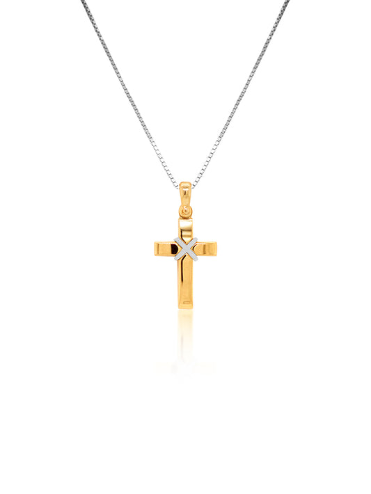Plain Cross 18K Yellow & White Gold