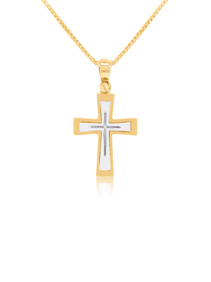Square Layered Cross in 9 Carat Two Tone