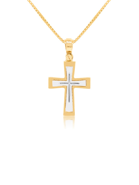 Square Layered Cross in 9 Carat Two Tone