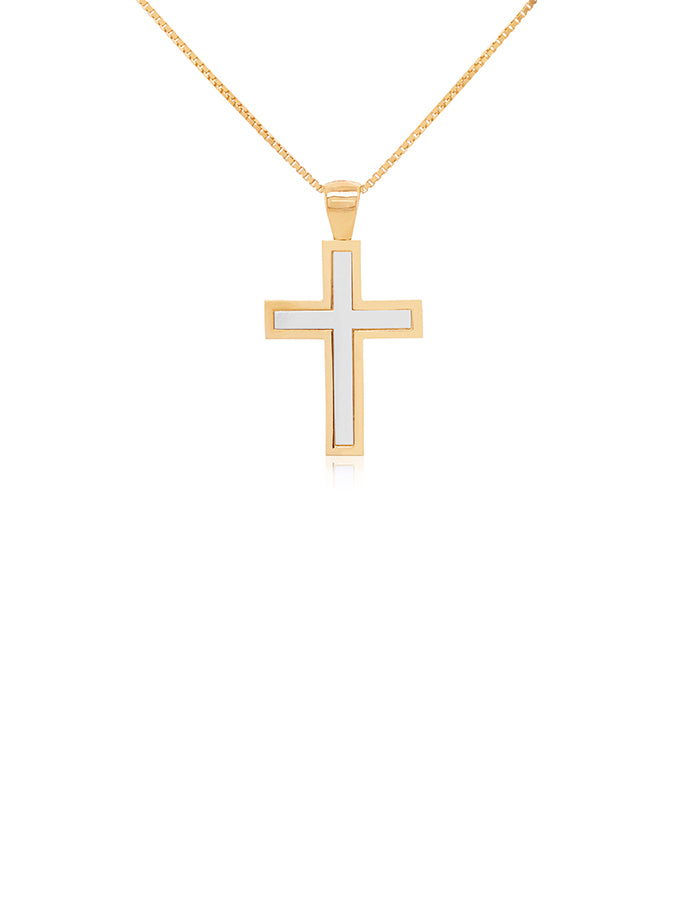 Square Flat Layered Cross in 9 Carat Yellow & White Gold