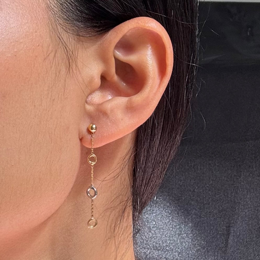 Three tone hoop drop earrings in 9 carat gold