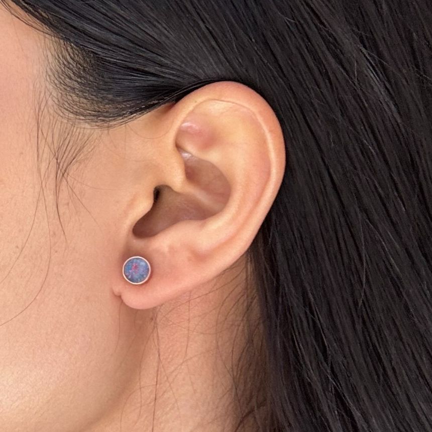 Opal Stud earrings, 9K Rose Gold, Doublet.