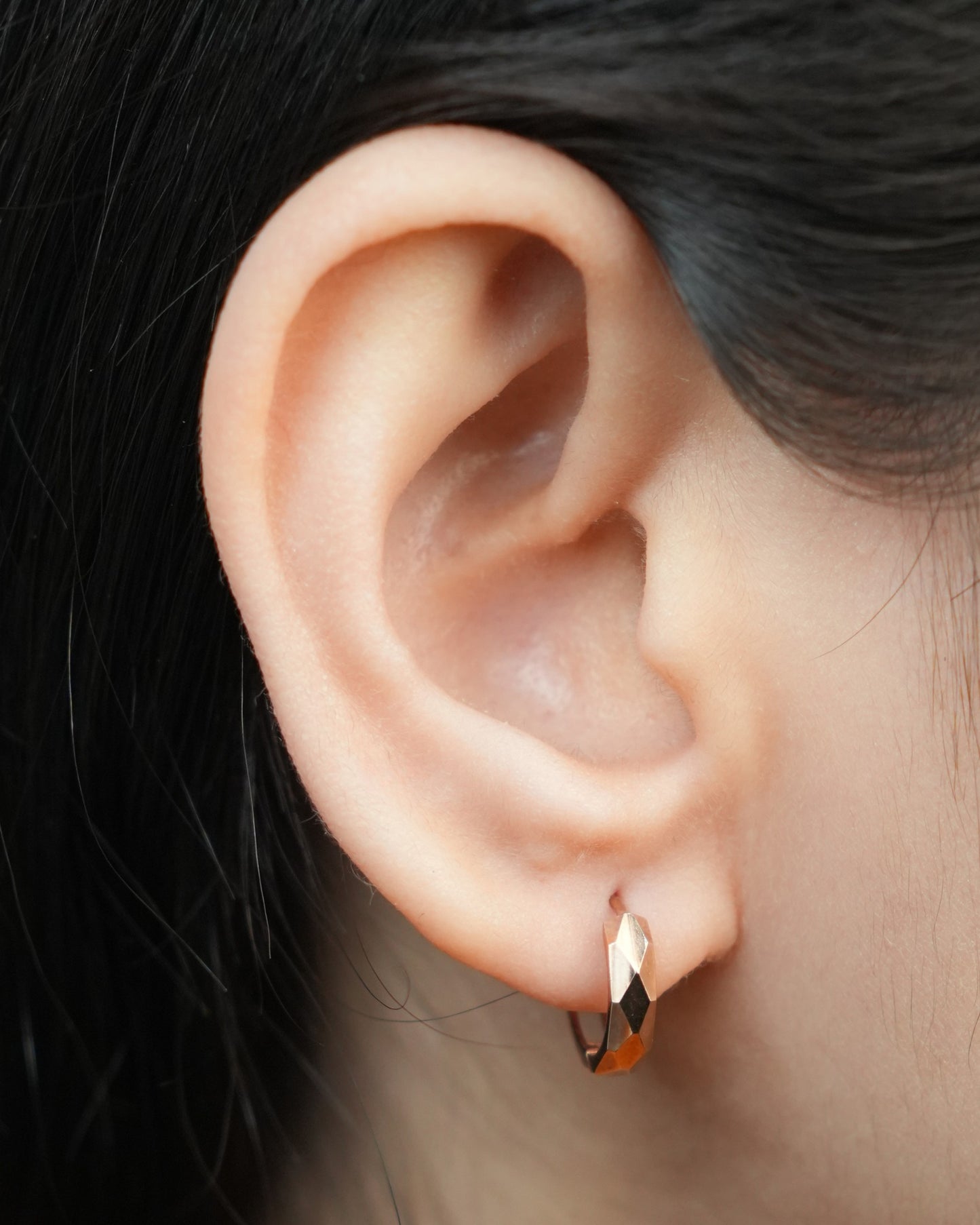 Lovely Diamond cut huggie Earrings, 9 Carat Rose Gold.