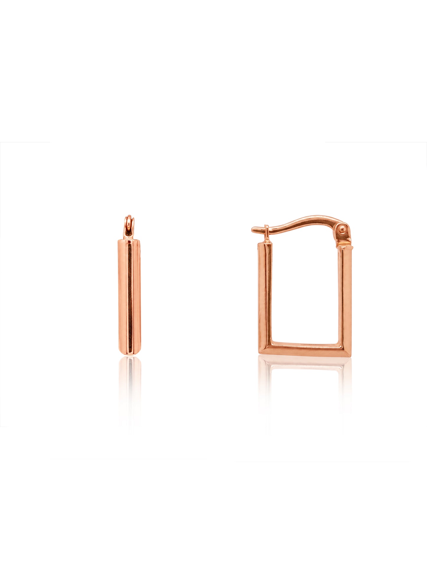 Plain Oblong Hoop Earrings in 9 Carat Rose Gold, 15mm