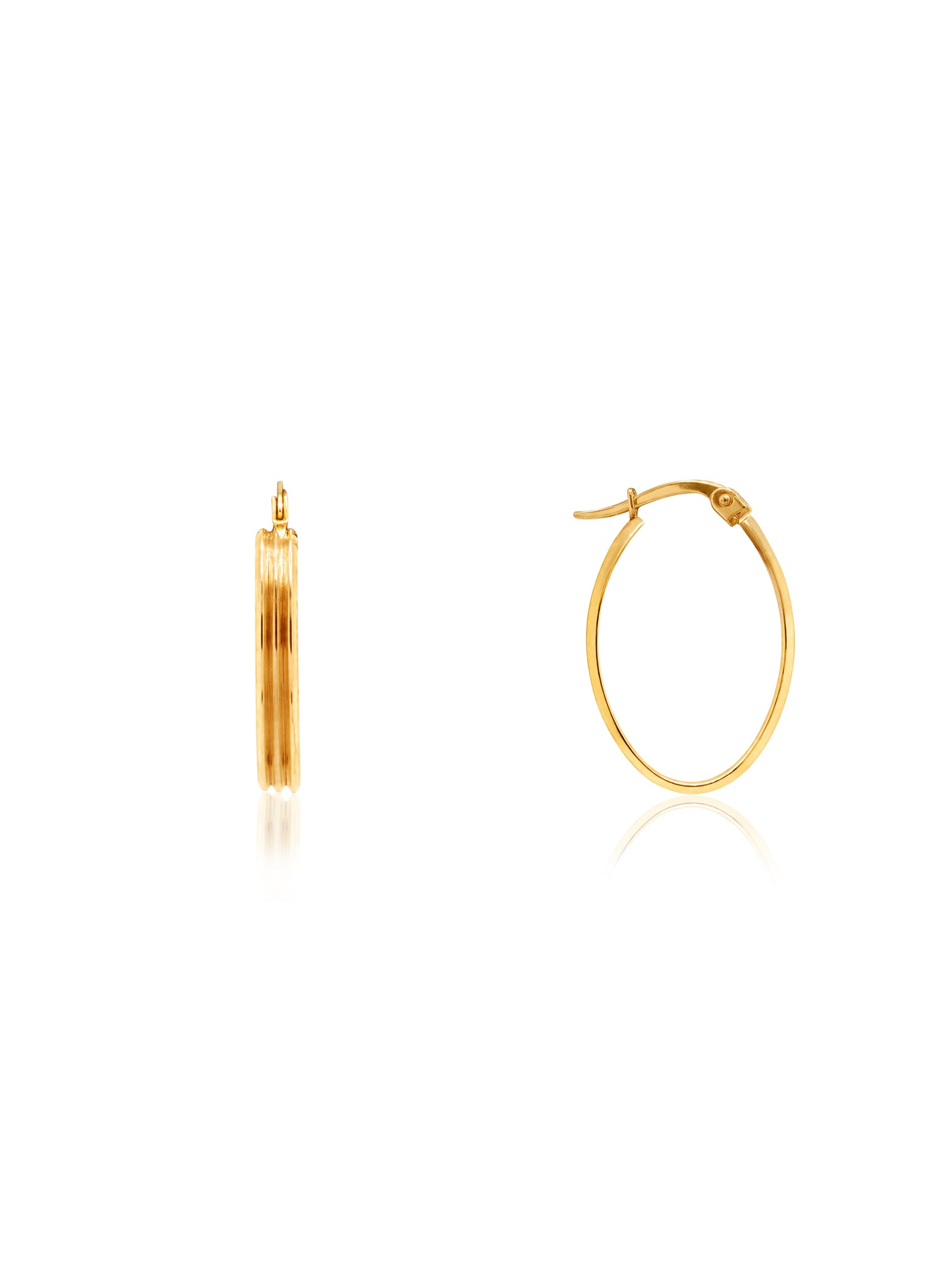 Oval Lined Hoop Earrings in 9 Carat Yellow Gold, 20x3.3mm