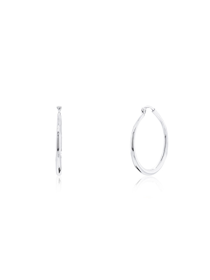 Plain Graduated Hoop Earrings in 9 Carat White Gold, 25mm