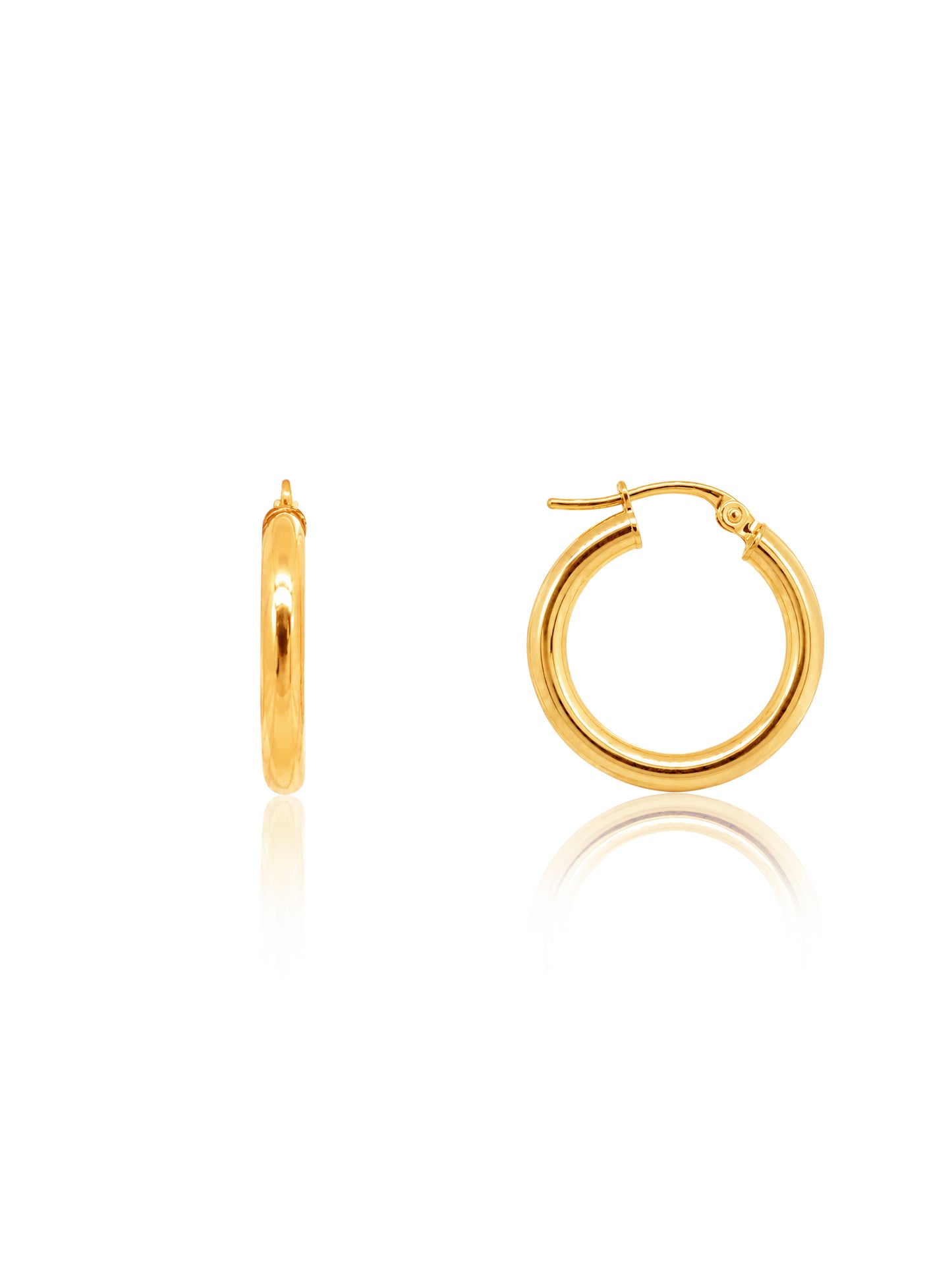 Plain Tubular Hoop Earrings in 9 Carat Yellow Gold, 15x3mm