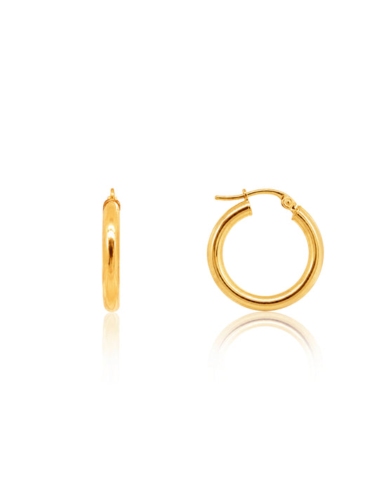 Plain Tubular Hoop Earrings in 9 Carat Yellow Gold, 15x3mm