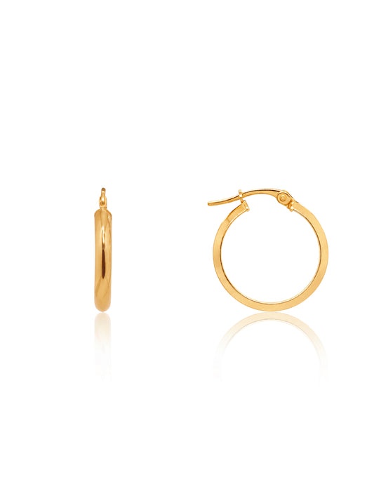 Convex Hoop Earrings in 9 Carat Yellow Gold, 15mm