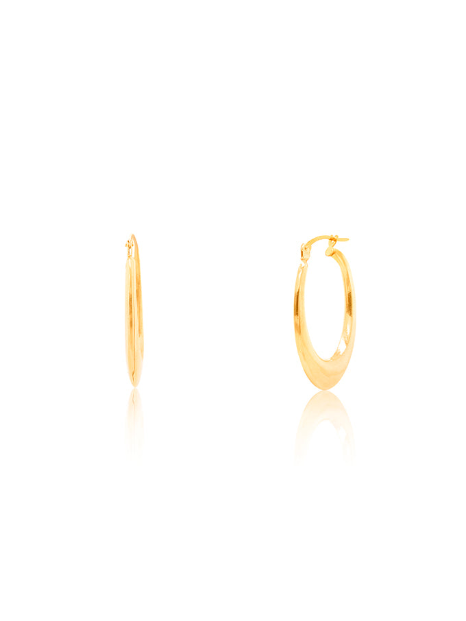 Oval Flat Graduated Hoop Earrings in 9 Carat Yellow Gold, 20mm