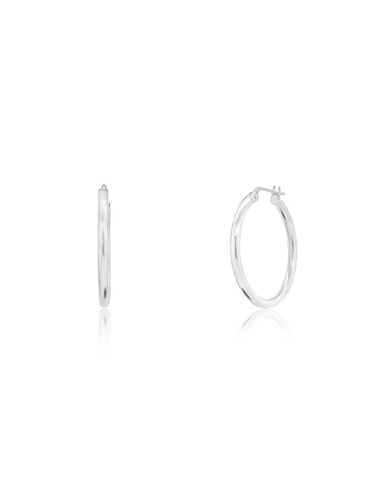 30mm Barrel Plain 9 Carat White Gold Hoop Earrings