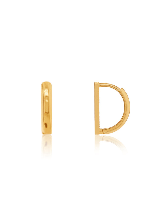 Flat Front Huggie Earrings, 9K Yellow Gold.