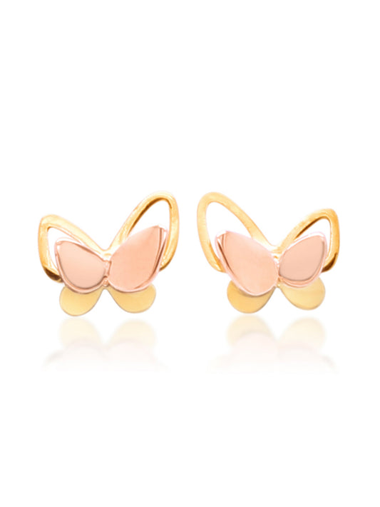Butterfly Stud Earrings in 9 Carat Yellow & Rose Gold