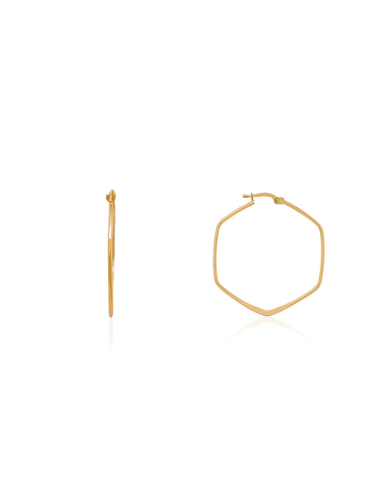 Hexagon Shape Hoop Earrings, 9K Yellow Gold