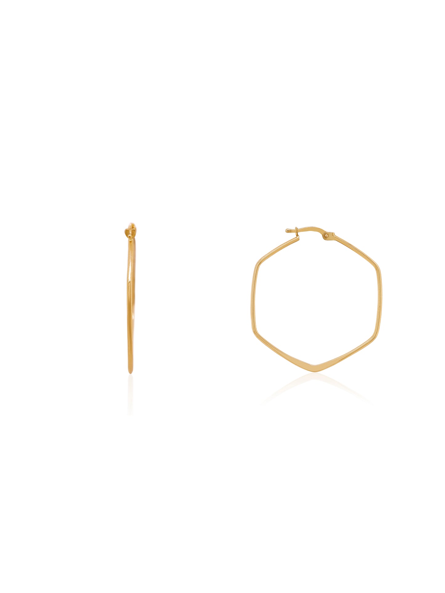 Hexagon Shape Hoop Earrings, 9K Yellow Gold
