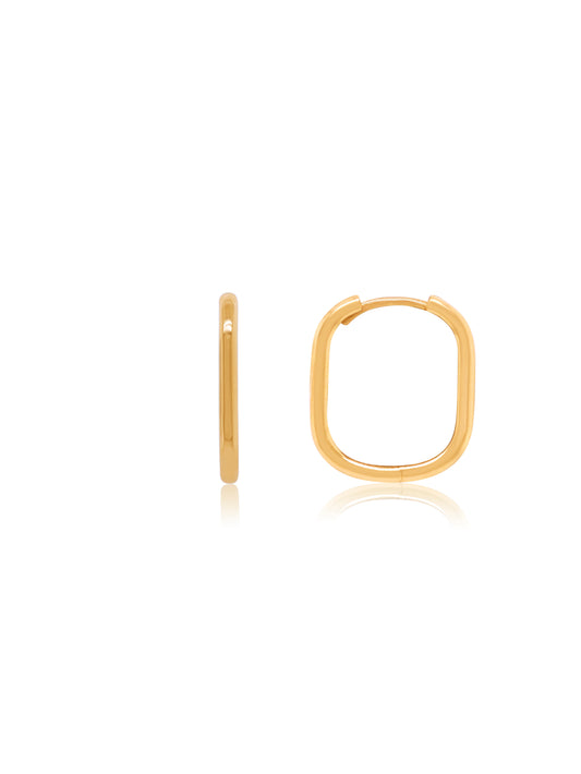 Huggie Square Round Earrings, 9K Yellow Gold