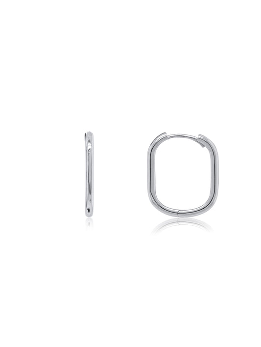 Huggie Square Round Earrings, 9K White Gold
