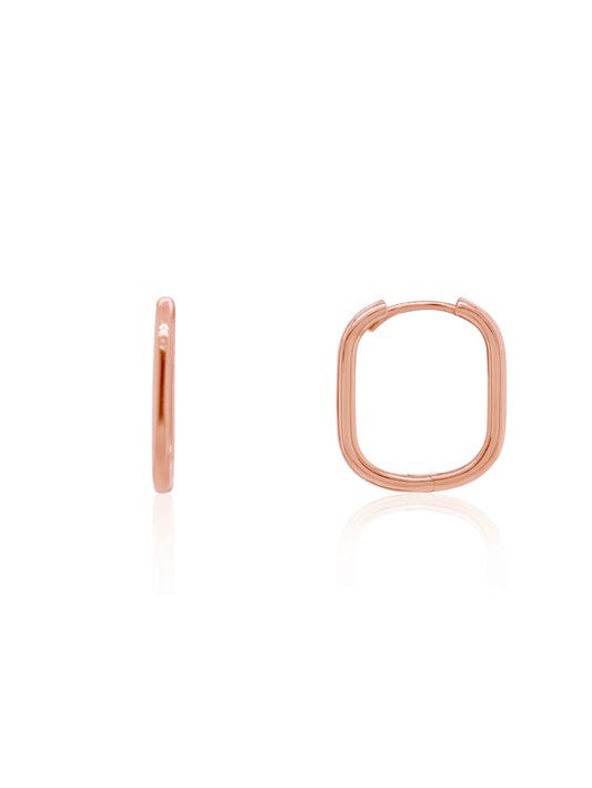 Huggie Square Round Earrings, 9K Rose Gold