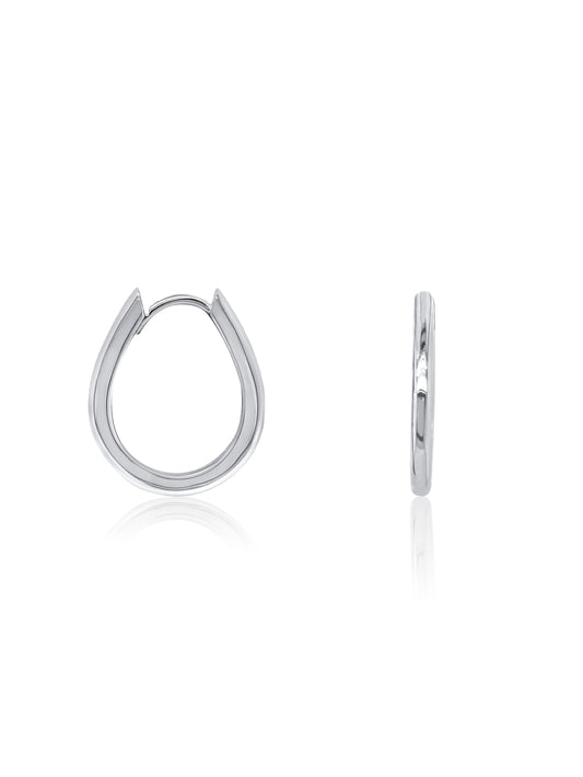 Huggie Oval Earrings, 9K White Gold
