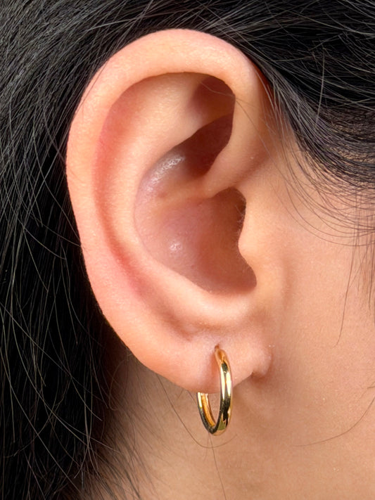 12mm Tube Style Huggie Earrings in 9 Carat Yellow Gold