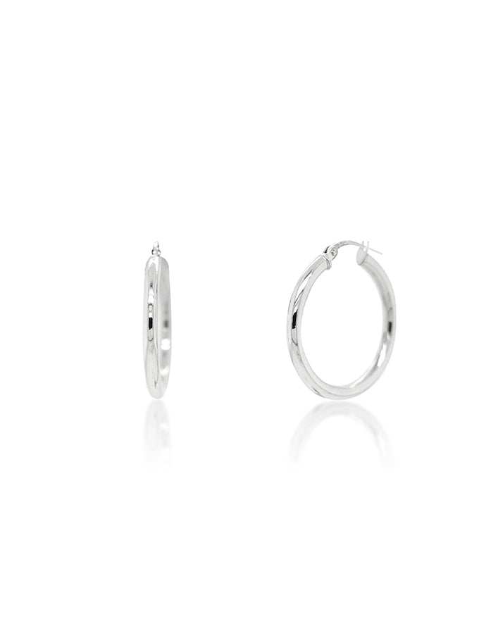 Plain Hoop Earring, 9 Carat White Gold