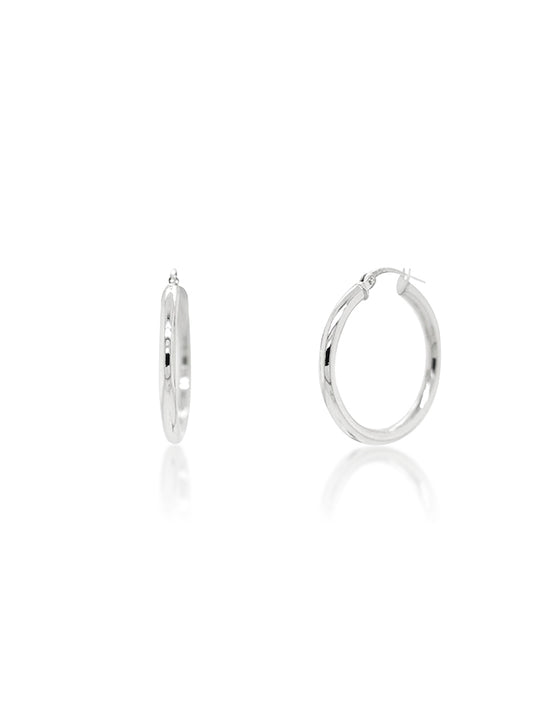 Plain Hoop Earring, 9 Carat White Gold