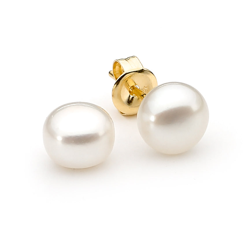 Freshwater Pearl Stud Ear Rings, 9K Yellow Gold.