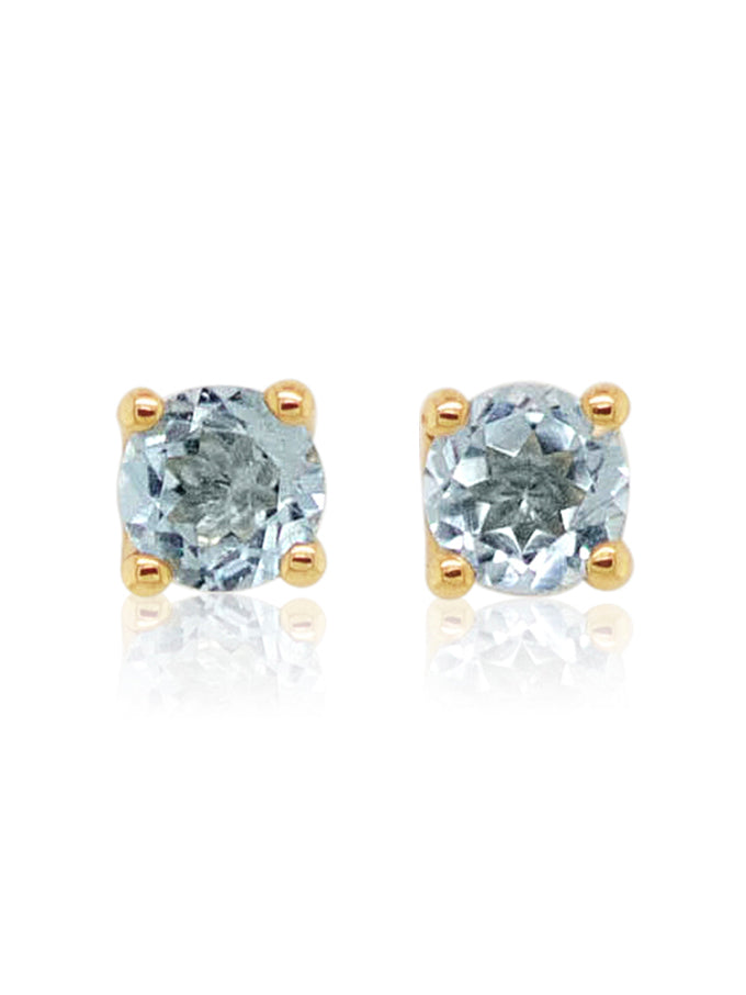 Four Claw 4mm RBC Blue Topaz Studs, 9K Yellow Gold