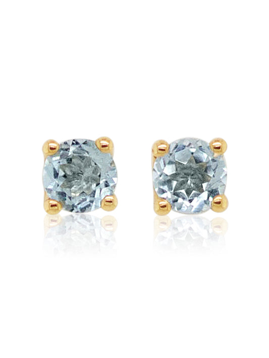 Four Claw 4mm RBC Blue Topaz Studs, 9K Yellow Gold