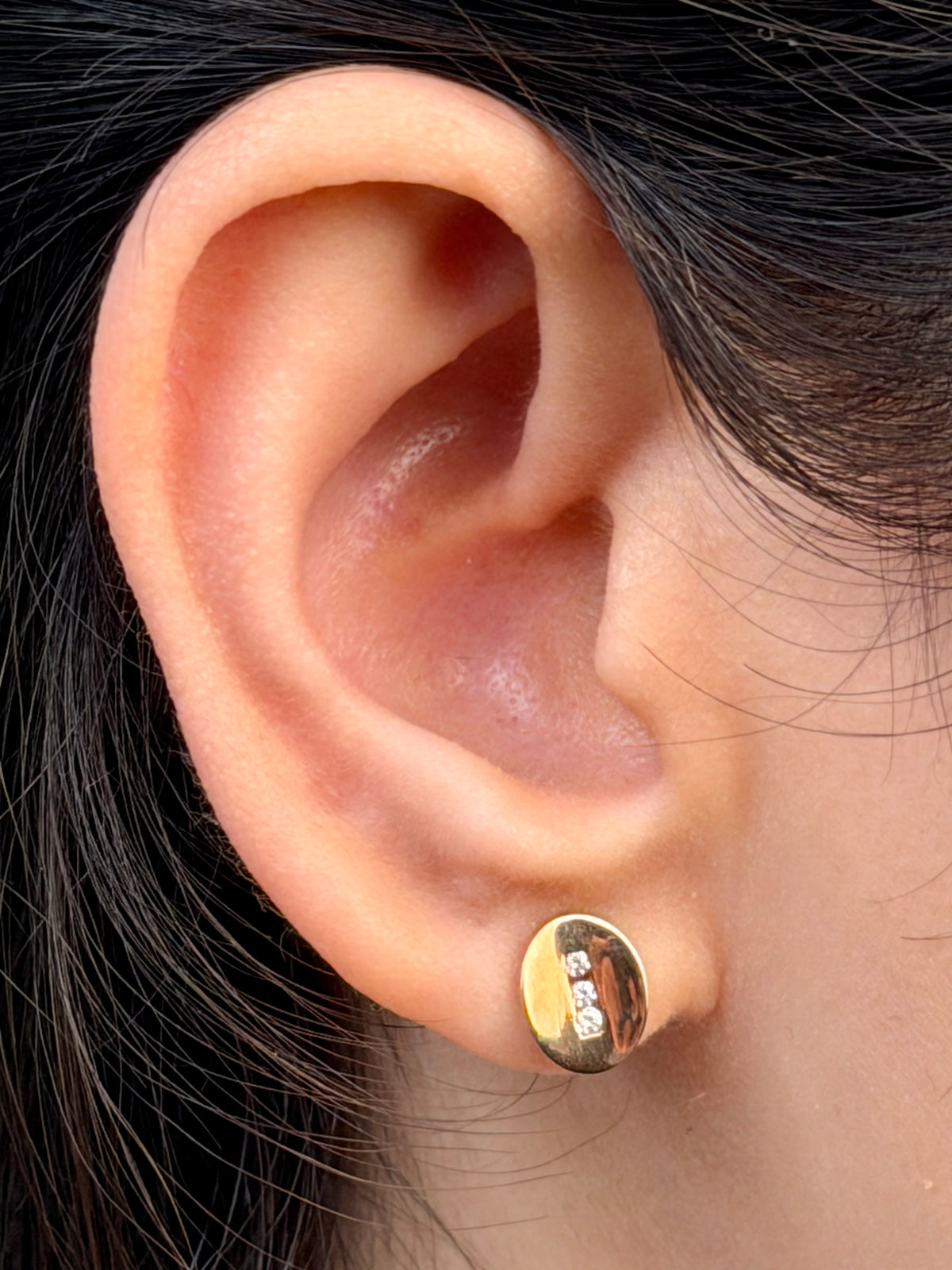 Cubic Zirconia Concave Studs, 9K Rose Gold