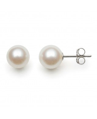 Freshwater Pearl Studs, 18K White Gold, 7-7.5mm
