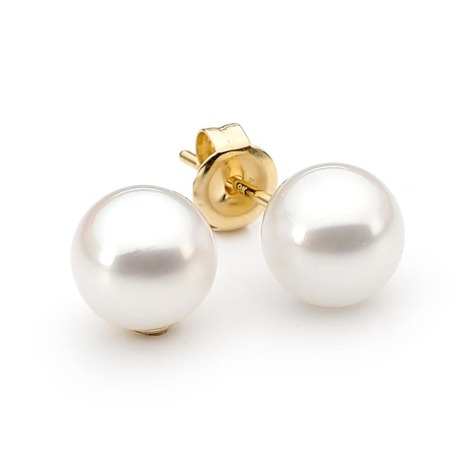 Freshwater Pearl Stud Ear Rings, 7-7.5mm, 9K Yellow Gold.