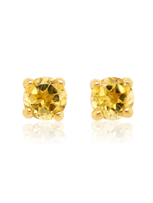 Four Claw RBC Citrine Studs in 9 Carat Yellow Gold