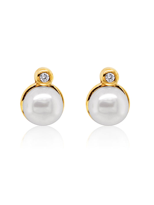 Freshwater Pearl Studs, Diamond set (.02ct), 9K Yellow Gold 6-6.5mm