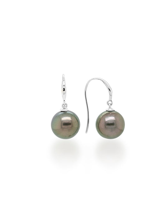 Bold Tahitian Pearl Drop Ear Rings, 9K White Gold, 9mm