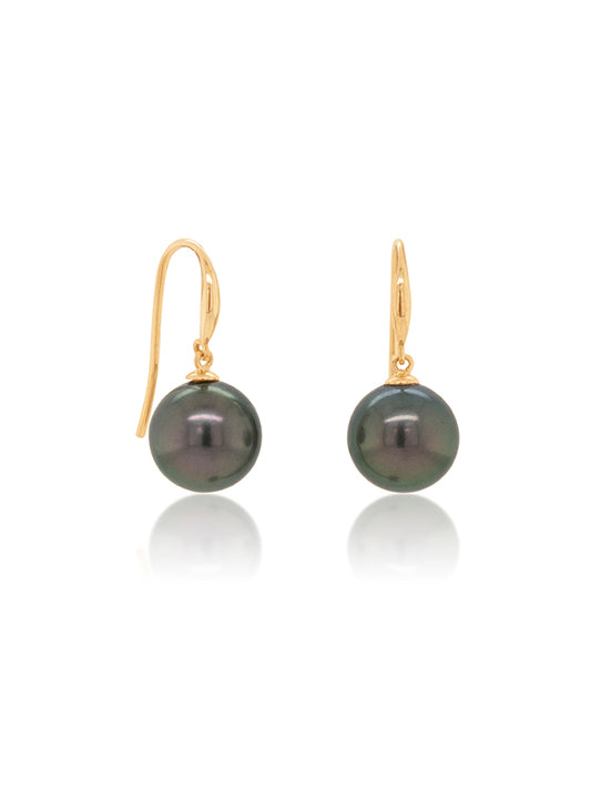 Elegant Tahitian Pearl Drops, 9 Carat Yellow Gold, 9mm