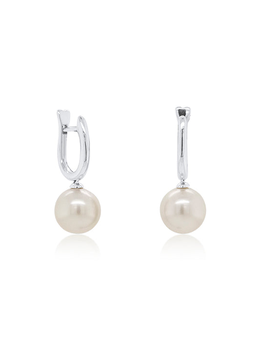Freshwater Pearl Huggies, 9K White Gold, 10-11mm