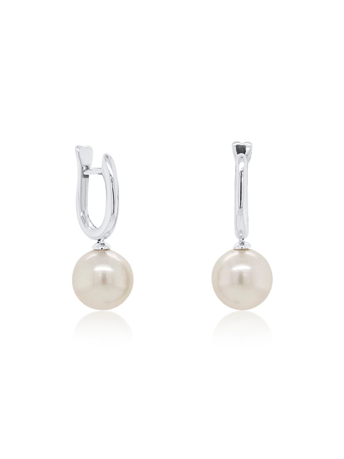 Freshwater Pearl Huggies, 9K White Gold, 11-12mm