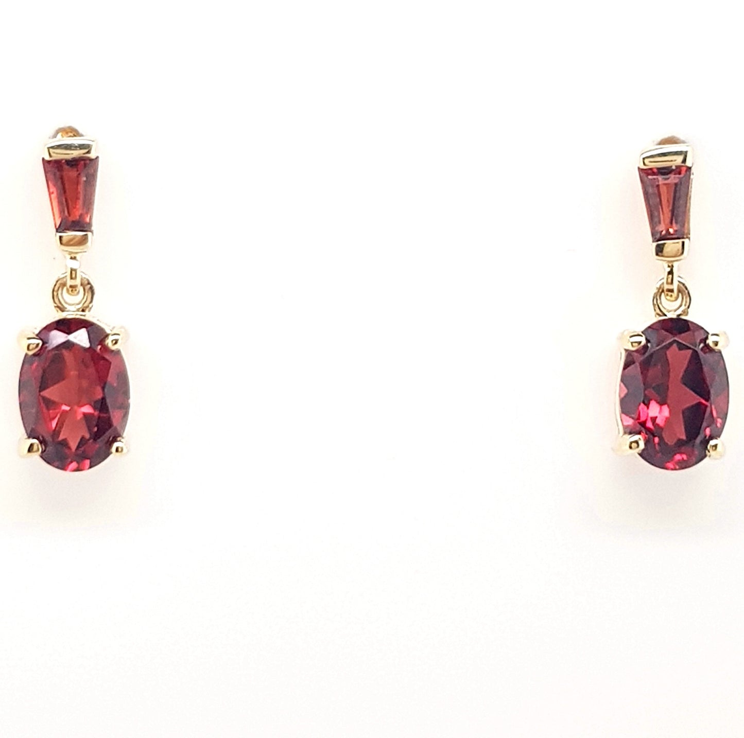 Garnet Pear Cut Stud Drop Earrings, 9K YG