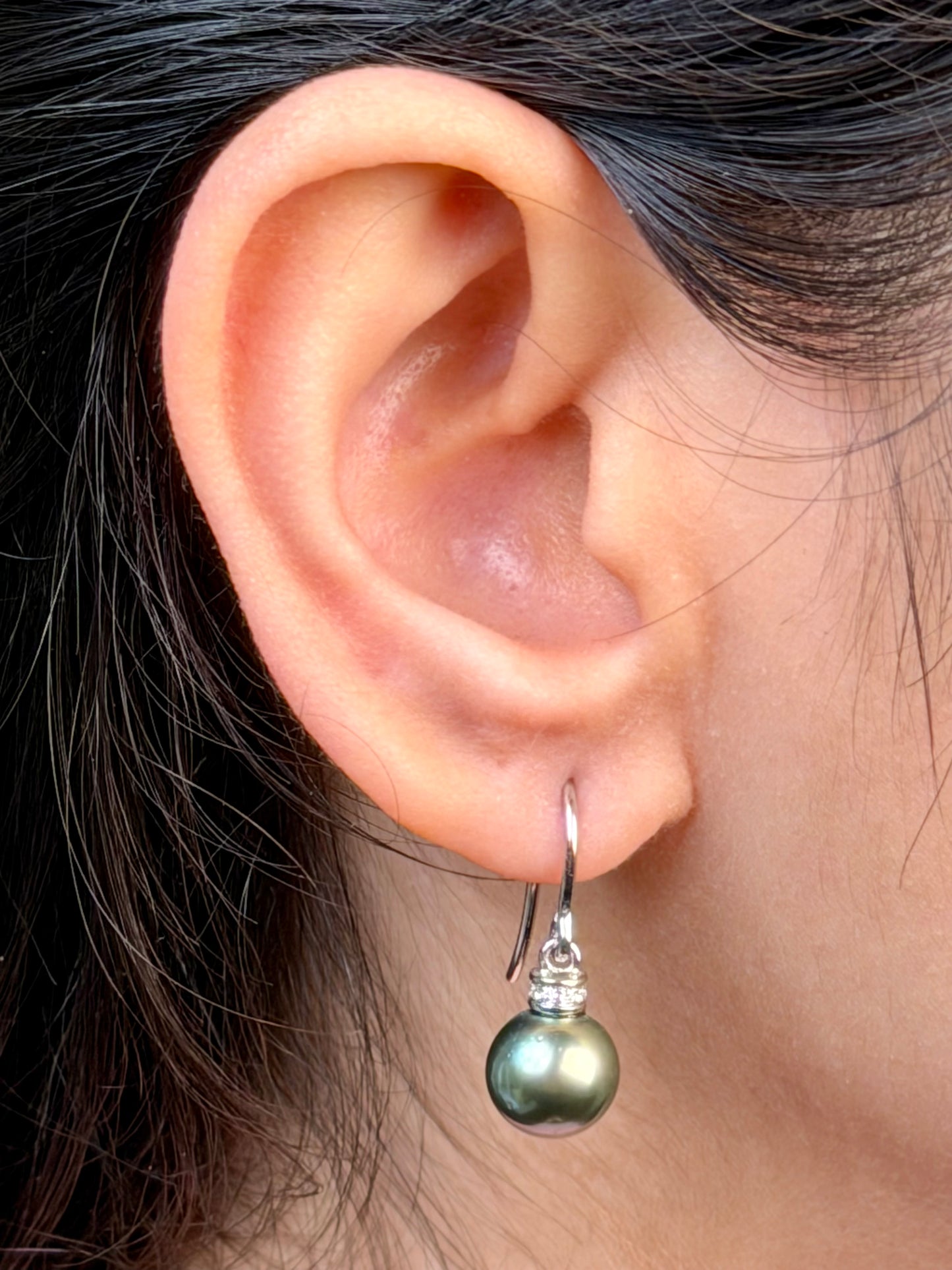 9mm Tahitian Pearl Drops, Diamond set (0.10ct), 9K White Gold