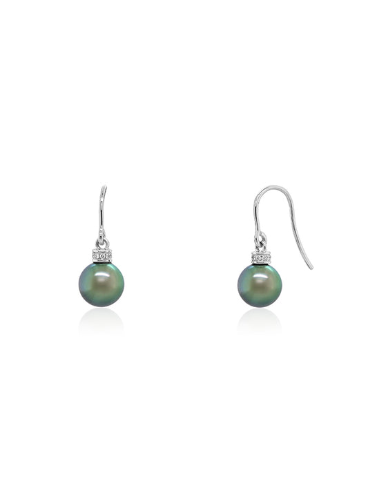 9mm Tahitian Pearl Drops, Diamond set (0.10ct), 9K White Gold