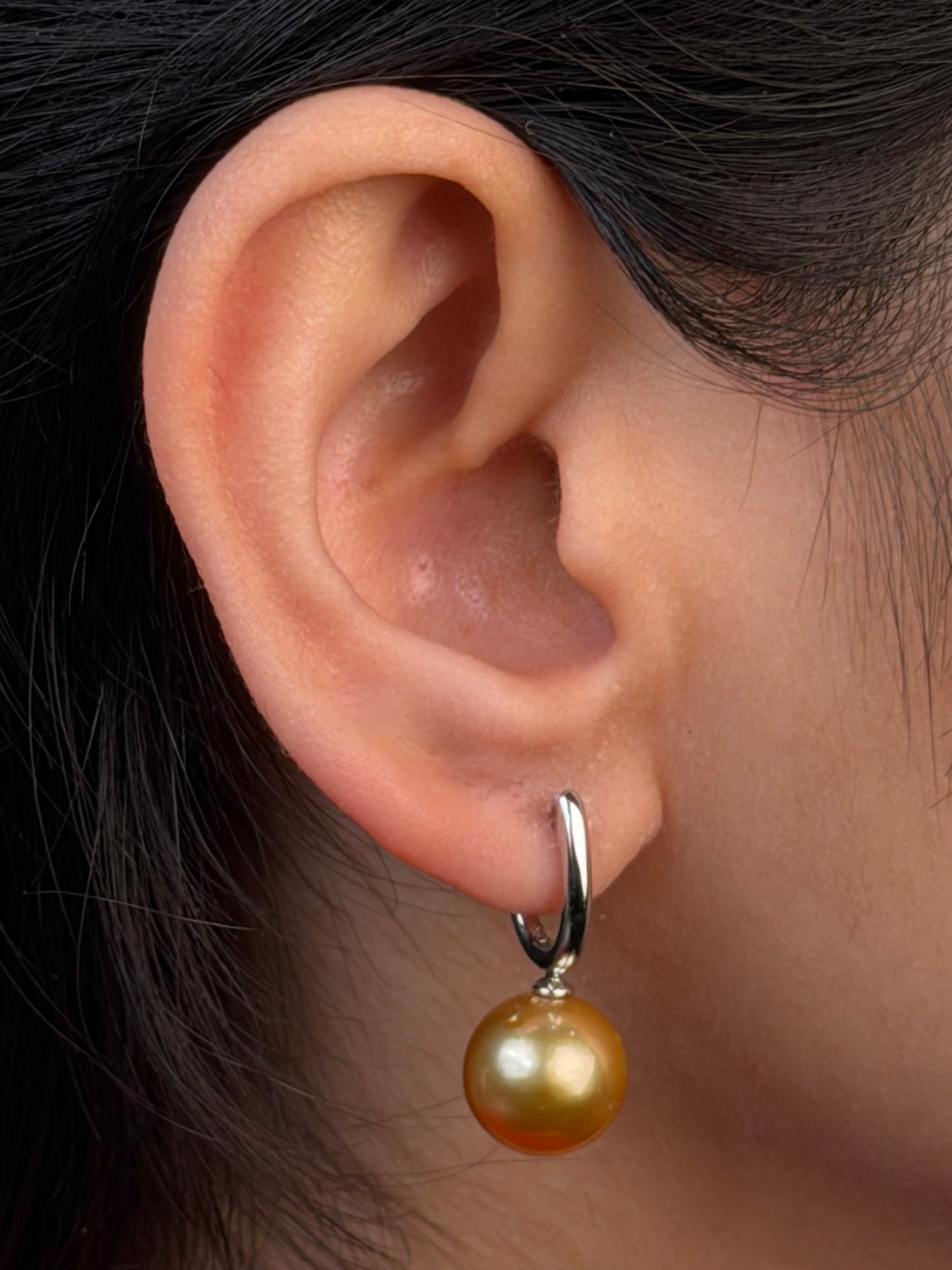 Golden South Sea Pearl Huggies, 9K White Gold, 11mm