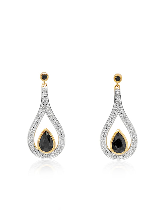 Sapphire & Diamond earrings, 9K Yellow Gold