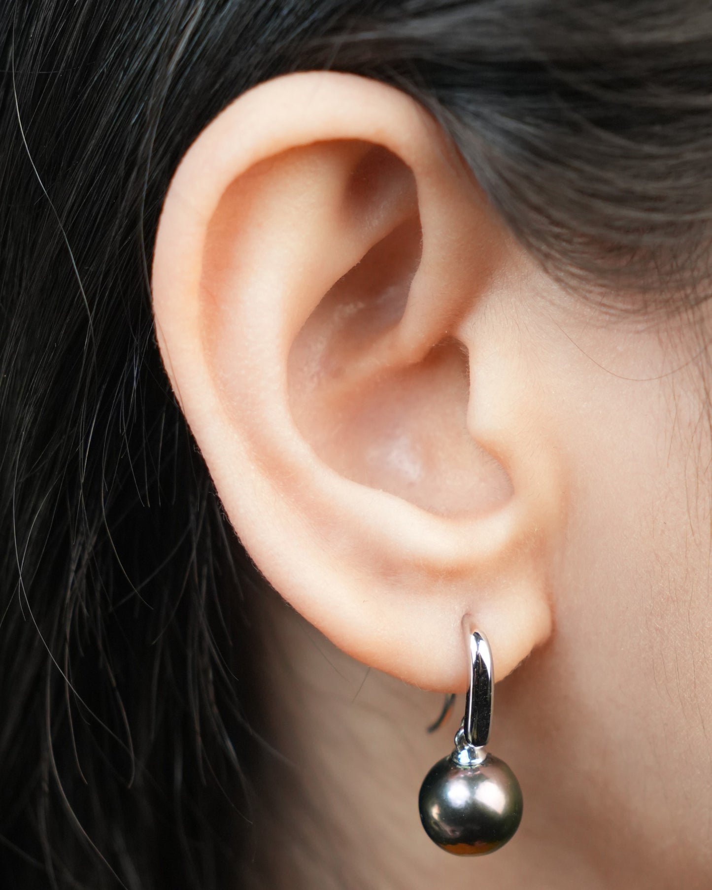 9mm Lustrous Tahitian Pearl Drop Ear Rings, 9K White Gold