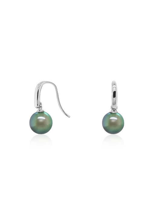 9mm Lustrous Tahitian Pearl Drop Ear Rings, 9K White Gold