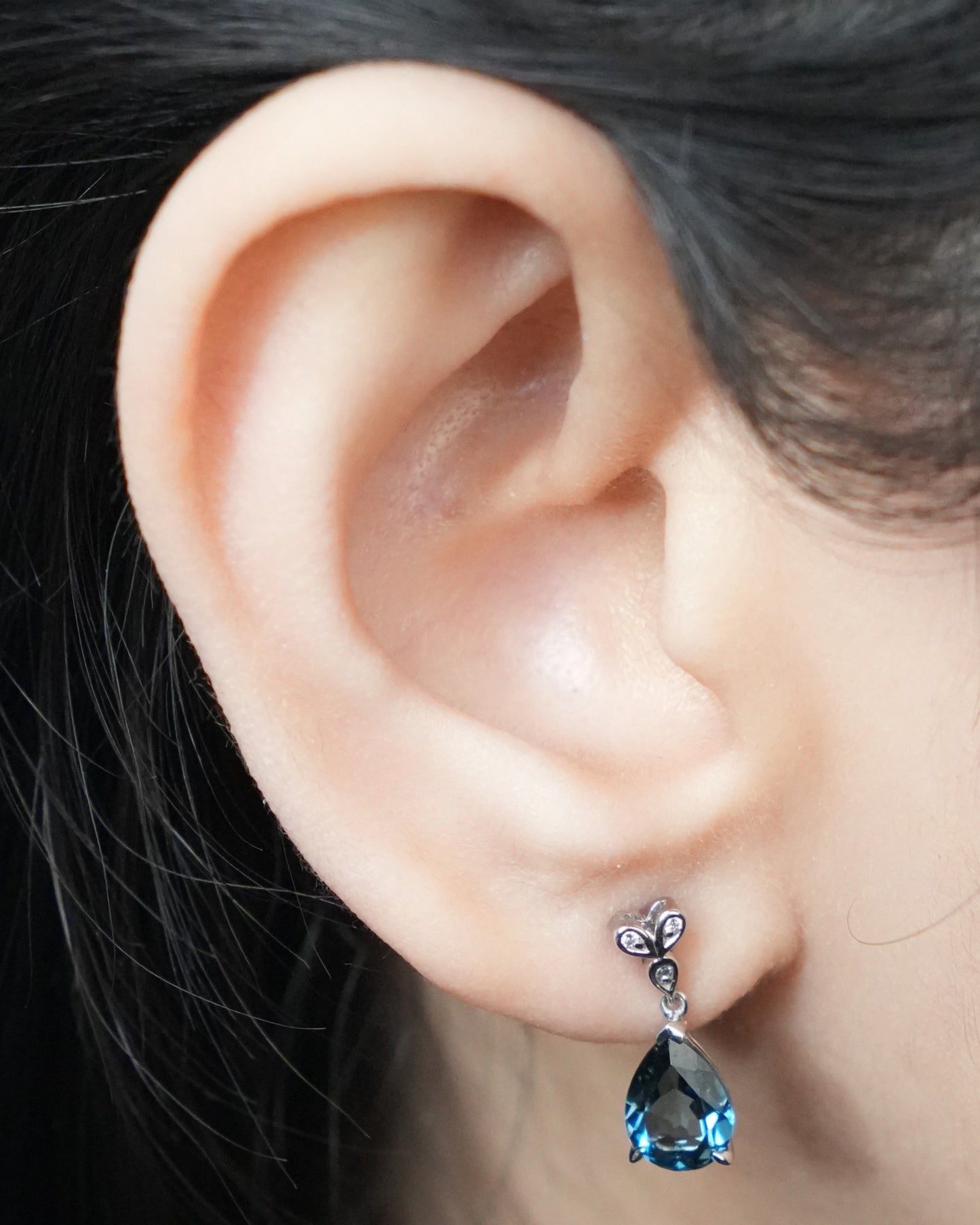London Blue Topaz & Diamond Drop Earrings in 9 Carat White Gold