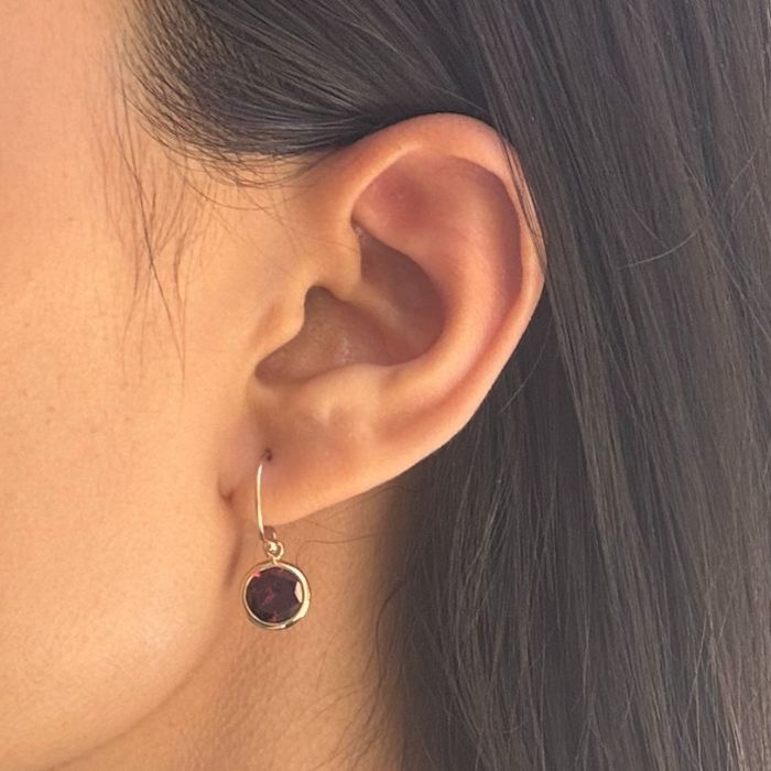 Garnet Earrings in 9 Carat Yellow Gold Shepherd Hook Drops.