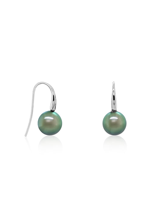 Dark Lustrous Tahitian Pearl Drops, 9 Carat White Gold, 9 mm